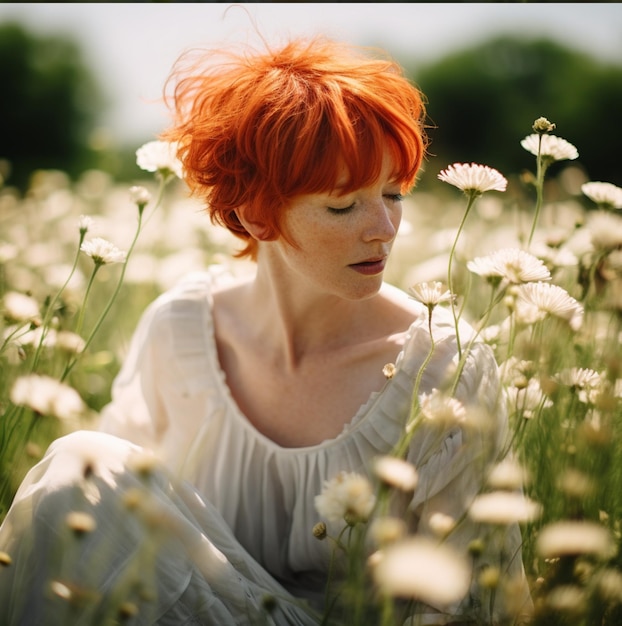 Modelo feminino na natureza em flores