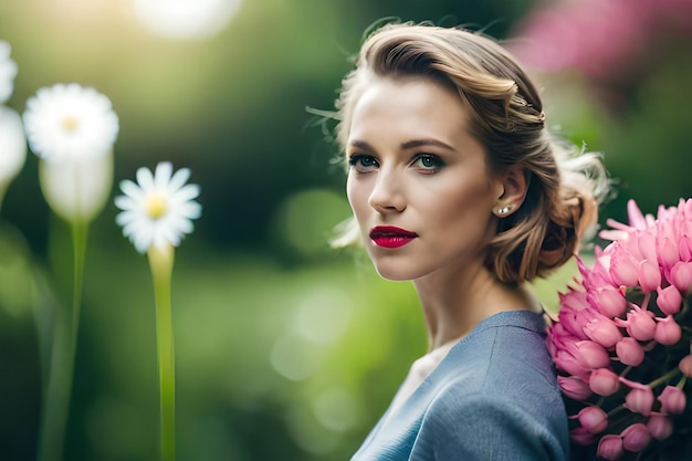 Modelo con una flor en el pelo