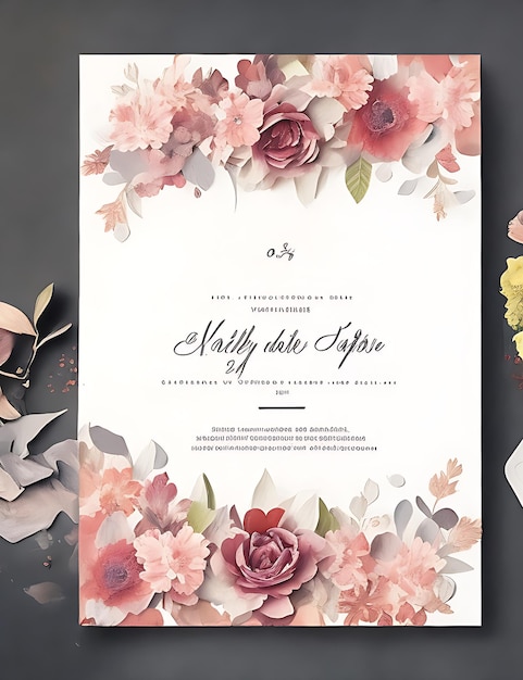 Modelo floral de cartão de convite de casamento vetorial