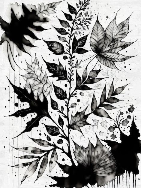 Modelo floral de tinta preta e branca