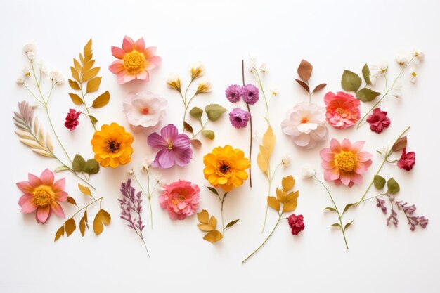 Foto modelo de flores sobre un fondo blanco