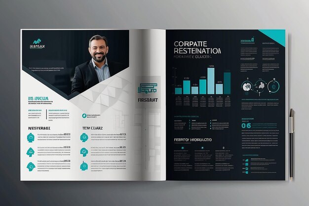 Foto modelo de folleto de guía de presentación de negocios corporativos informe anual de 16 páginas diseño minimalista de folletos de negocios geométricos planos tamaño cuadrado