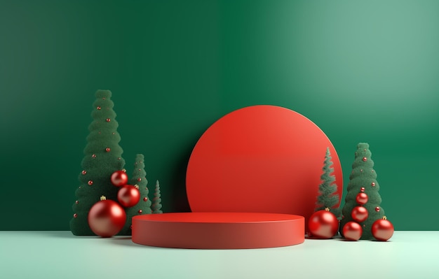 Modelo de fondo de podio 3D para la presentación de productos con decoraciones navideñas