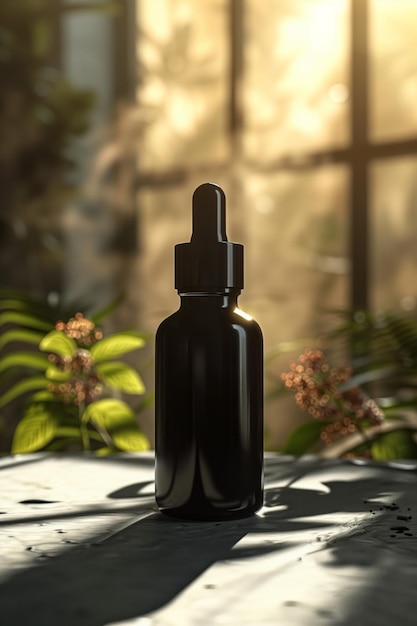 Modelo de frasco de gotero negro para productos médicos para sueros cosméticos y aceites esenciales