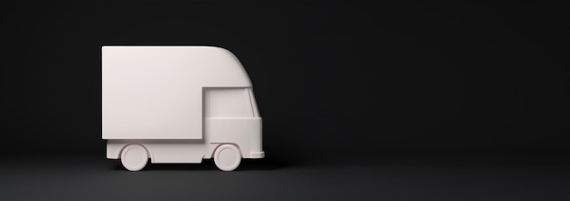 Modelo de furgoneta de entrega 3D en fondo negro vista lateral del camión plantilla de furgón vacía blanca