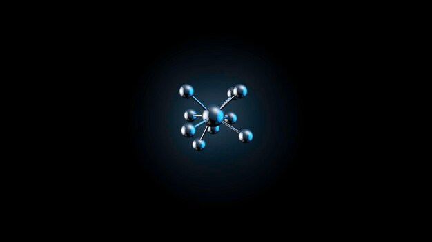 Modelo giratorio realista de la estructura de la molécula hermosa en el microscopio creciendo en negro