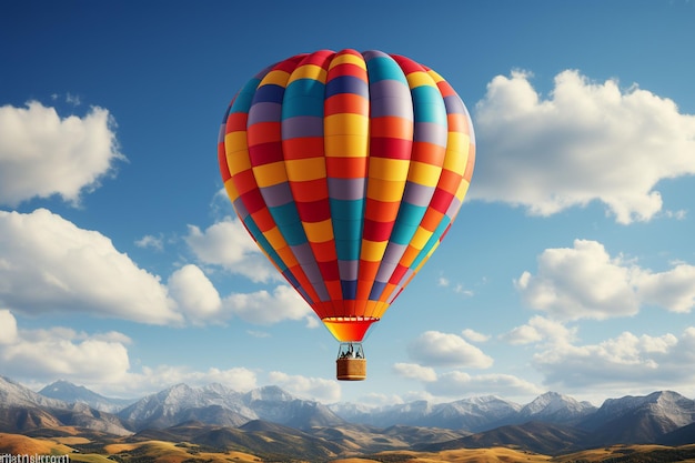 Modelo de globo de aire caliente blanco con cielo