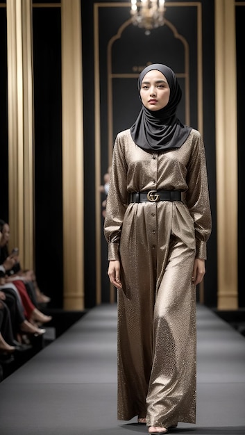 Modelo hijab estilista de moda en la pasarela