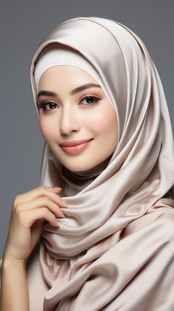 modelo hijab muçulmano asiático em fundo sólido