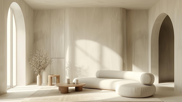 Modelo de hogar interior minimalista de colores neutros contemporáneos