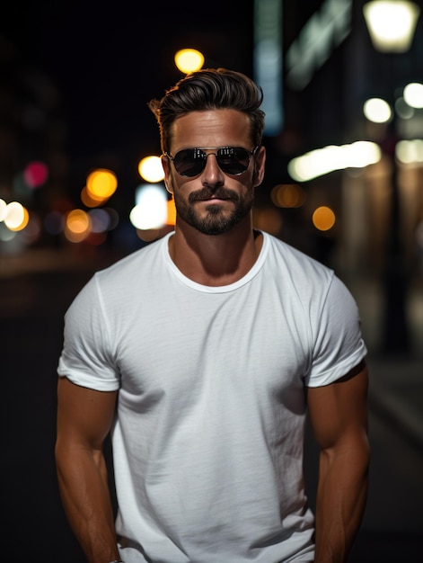 Modelo de hombre con camiseta blanca