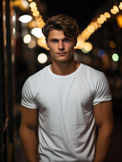 Modelo de hombre con camiseta blanca