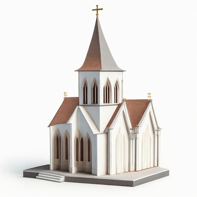 Modelo de iglesia sobre un fondo blanco.