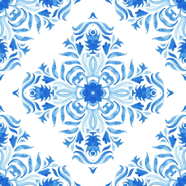 Foto modelo inconsútil del damasco azul acuarela, adorno de azulejos renacentista índigo. fondo de filigrana abstracto azul real. elegante diseño de tracería de renacimiento decorativo.