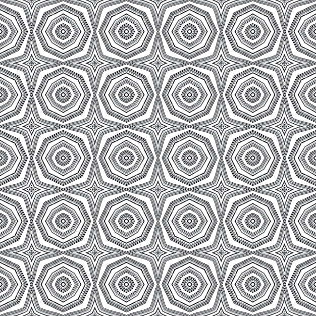 Modelo inconsútil exótico. Fondo caleidoscopio simétrico negro. Impresionante estampado textil listo, tela para trajes de baño, papel tapiz, envoltura. Traje de baño de verano exótico diseño sin costuras.