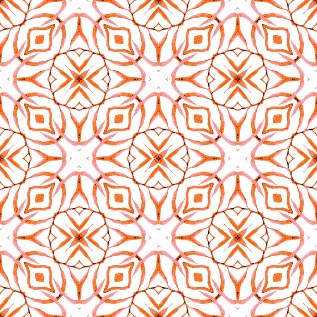 Modelo inconsútil exótico. Naranja atractivo diseño de verano boho chic. Estampado ideal para textiles, tela para trajes de baño, papel tapiz, envoltura. Frontera sin costuras exótica de verano.