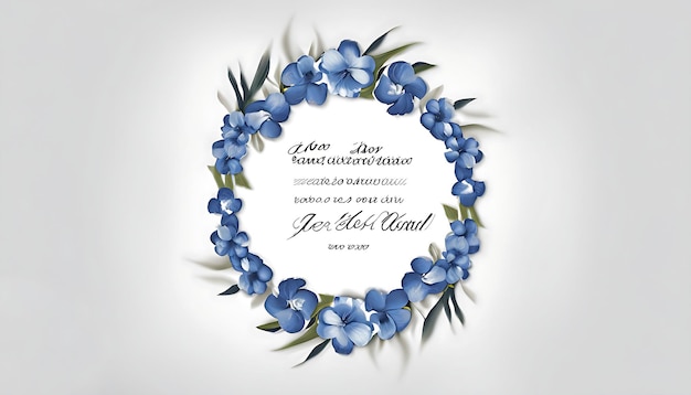 Modelo de invitación de boda de corona floral de primera calidad Flores azules elegantes modernas