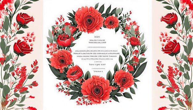 Modelo de invitación de boda de corona floral de primera calidad Flores rojas elegantes modernas