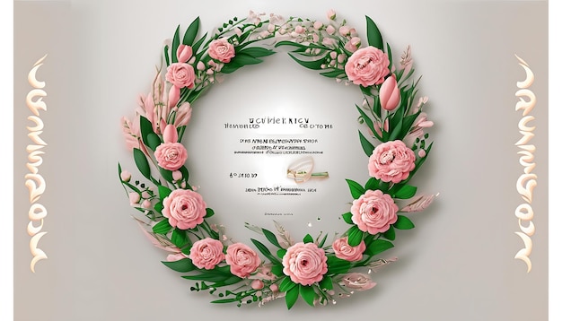 Modelo de invitación de boda de corona floral de primera calidad Flores rosadas elegantes modernas