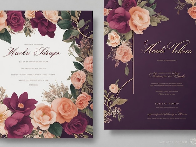 modelo de invitación de boda de diseño floral vectorial