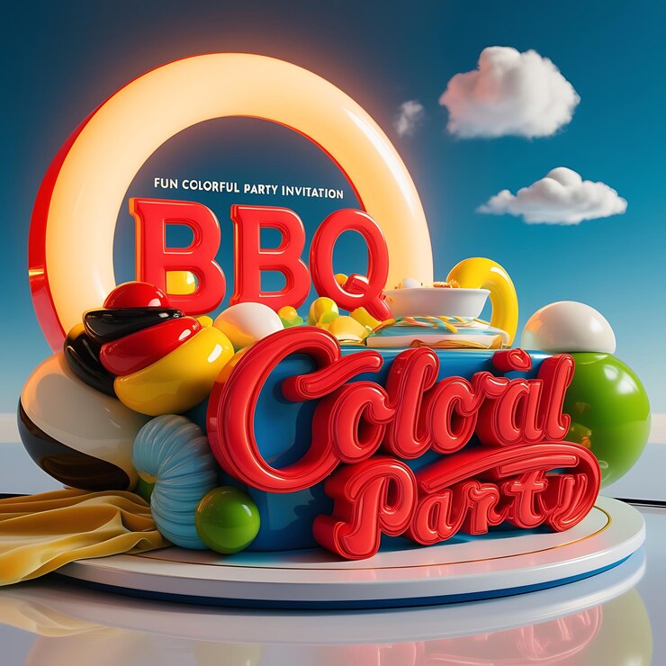 Foto modelo de invitación para una fiesta de barbacoa colorida