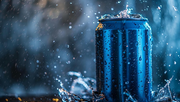 Modelo de lata de bebida de aluminio con gotas de agua Refrigerante lata de bebida fría Modelo de latas de cerveza o refresco