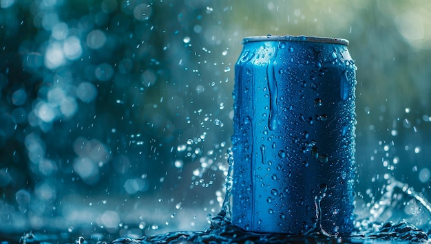 Modelo de lata de bebida de aluminio con gotas de agua Refrigerante lata de bebida fría Modelo de latas de cerveza o refresco