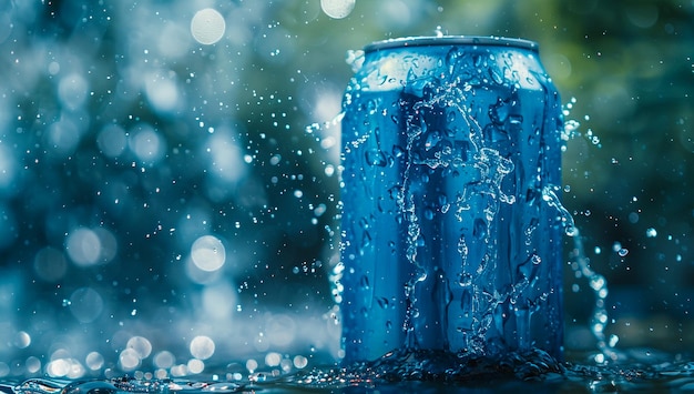 Modelo de lata de bebida de aluminio con gotas de agua Refrigerante lata de bebida fría Modelo de latas de cerveza o refresco