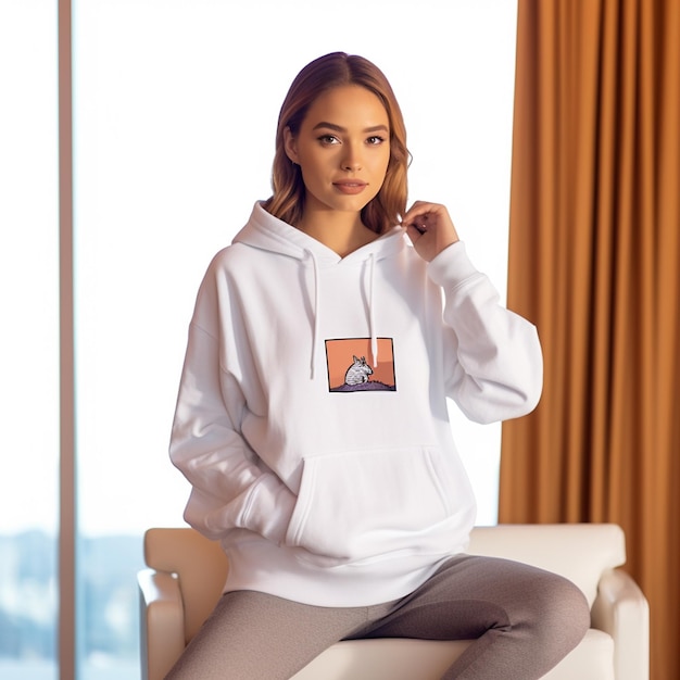 Modelo lindo con sudadera blanca con capucha