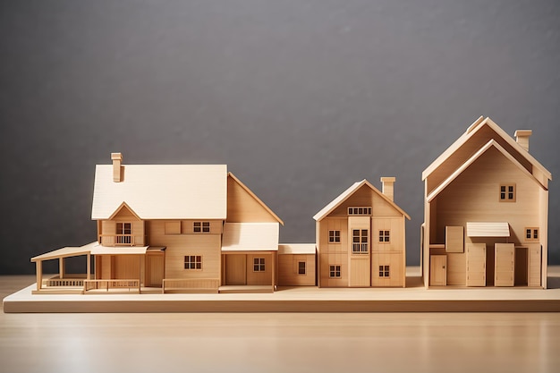 Modelo de maqueta de casa de madera con dos tamaños familiares y diferente asequibilidad del hogar Generar Ai