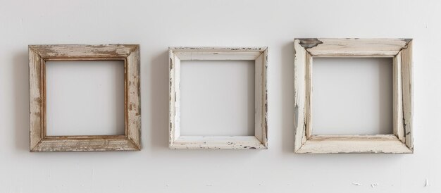 Modelo de marco de foto cuadrado vintage en fondo blanco viejo marco de madera