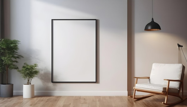 Modelo de marco de póster en blanco en un fondo interior moderno