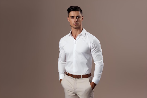 Modelo masculino com camisa branca modelo de pose diferente