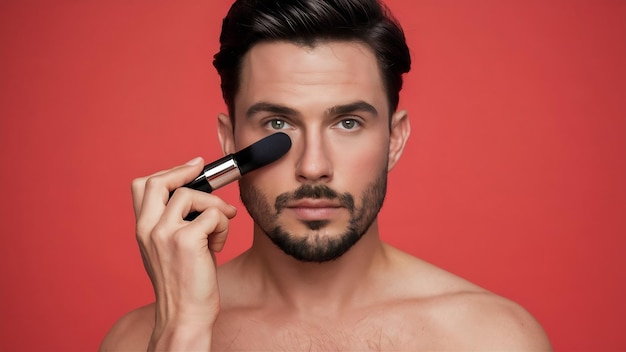 Foto modelo masculino con cosméticos