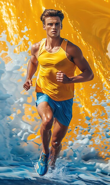 Modelo masculino delgado con peso ligero corriendo en solitario ropa deportiva y de moda australiana Foto