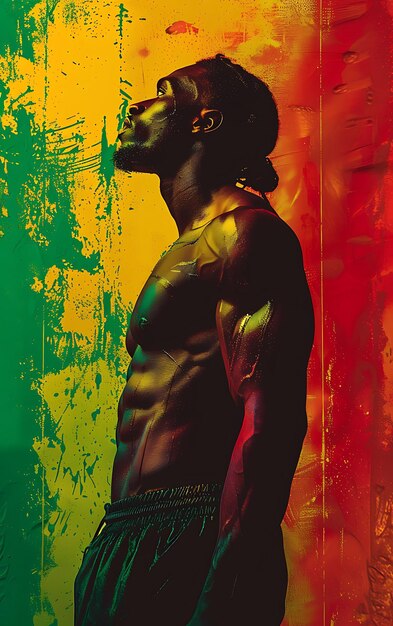 Foto modelo masculino musculoso con pantalones atléticos de terciopelo modo jamaicano ropa deportiva de moda y de moda foto