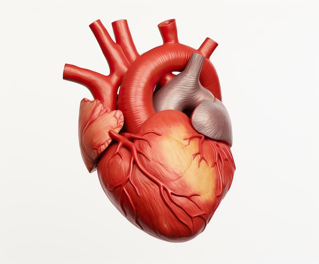 modelo médico corazón aislado en fondo blanco modelo 3D realista hiperdetalle de primer plano