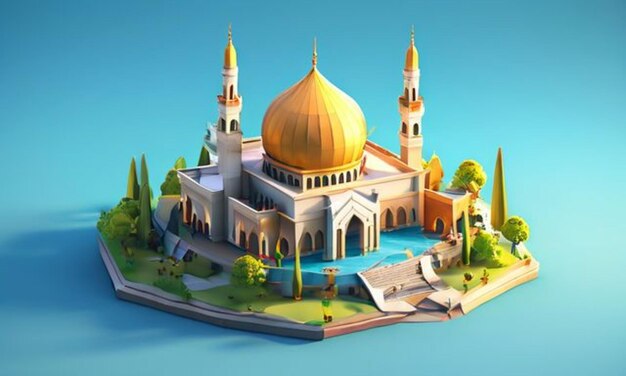 un modelo de una mezquita con un fondo azul