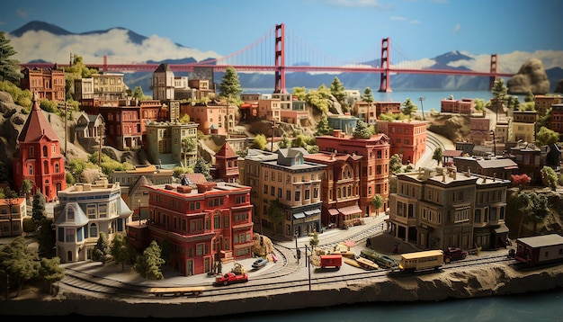 Un modelo en miniatura detallado de San Francisco utilizando múltiples materiales incluye las tierras montañosas de la ciudad