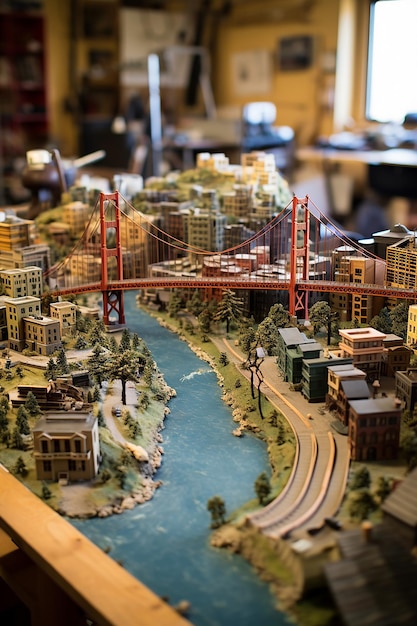 un modelo en miniatura detallado de San Francisco utilizando múltiples materiales