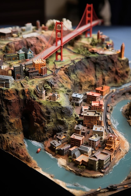 un modelo en miniatura detallado de San Francisco utilizando múltiples materiales