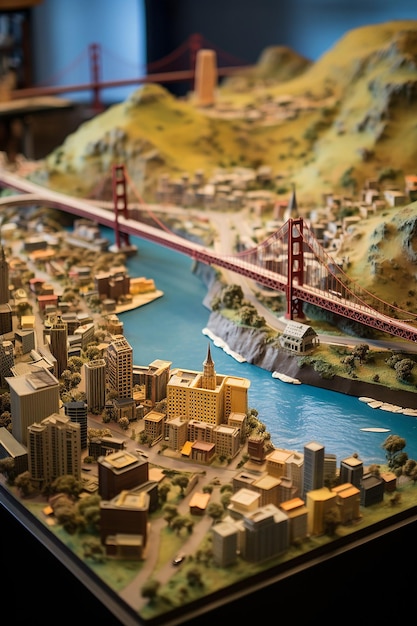 un modelo en miniatura detallado de San Francisco utilizando múltiples materiales