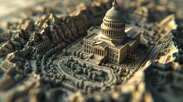 Foto un modelo en miniatura del edificio del capitolio está rodeado de rocas