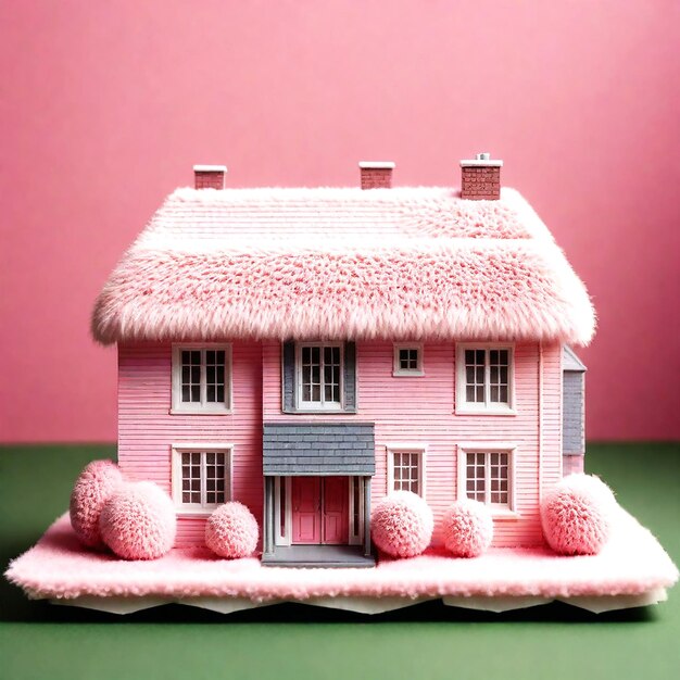 Modelo en miniatura rosa de una casa moderna