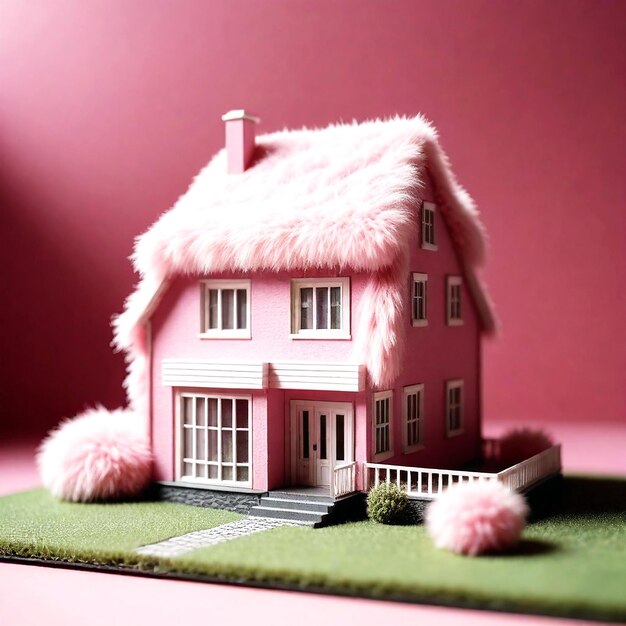 Modelo en miniatura rosa de una casa moderna