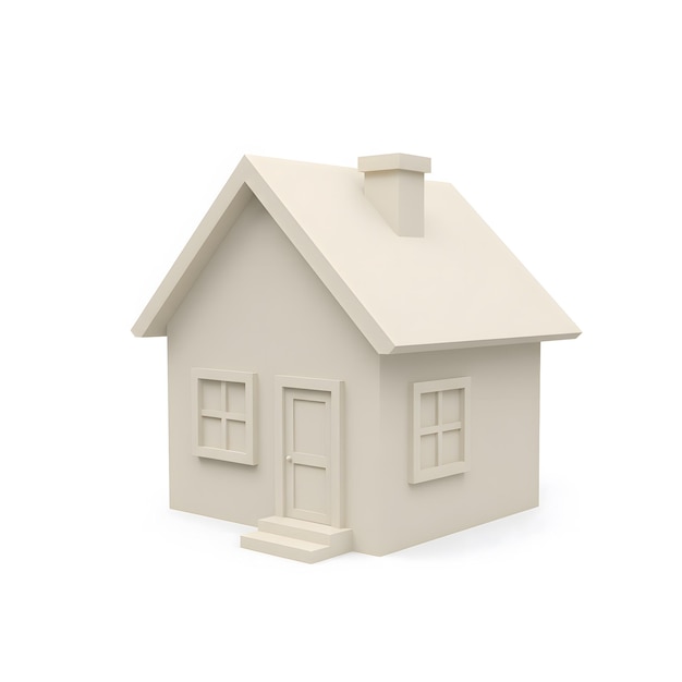 Modelo minimalista de casa beige em 3D isolado em fundo branco