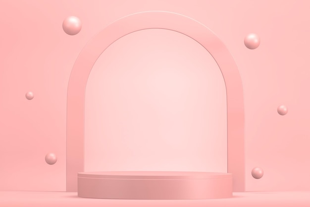 Modelo minimalista de pódio rosa para renderização 3D de exibição de pódio