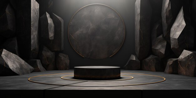 Modelo minimalista de fondo de forma geométrica negra de piedra y roca para exhibición en el podio o vitrina