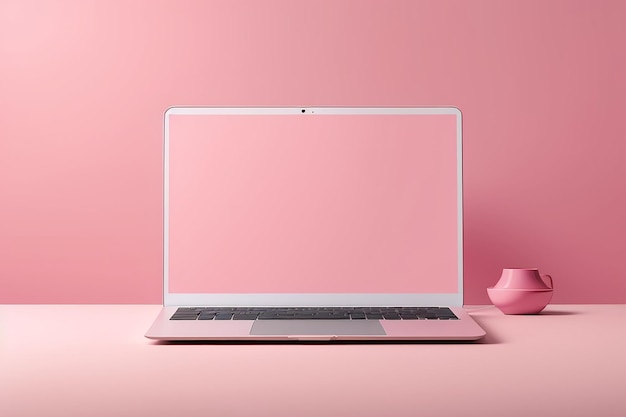 Modelo mínimo de laptop em fundo rosa