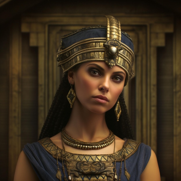 Modelo de moda atractivo y caliente en el traje real de la reina egipcia Cleopatra